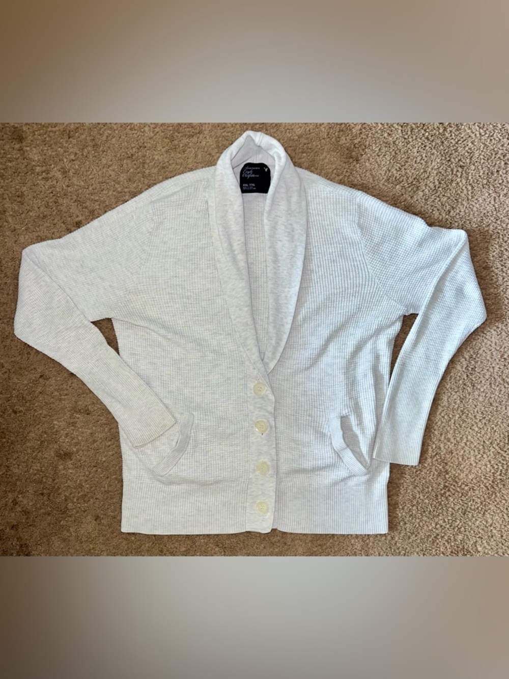 American Eagle Outfitters Waffle Knit Shawl Collar Button Front Cardigan